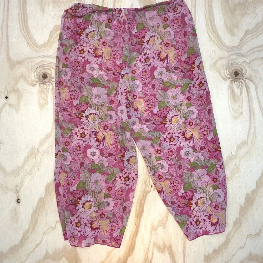 Josie by Natori Pink Floral Pajama Pants Wide Leg Drawstring Medium 092630